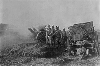 German soldiers firing field gun during World War I ca. 1914-1915