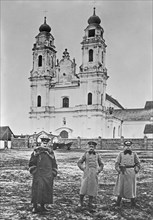 German soldiers outside a Russian church in Suwalki, Poland during World War I ca. 1914-1915