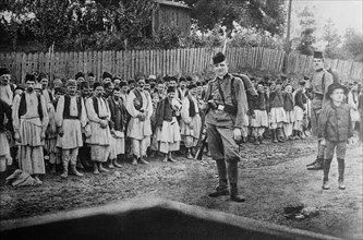 Serbian men, possibly civilians, taken prisoner at Kreka, near Tuzla, Austro-Hungarian Empire (now in Bosnia-Herzogovina) during World War I ca. 1914-1915