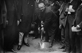 Edward Everett McCall (1863-1924), Chairman of the New York (State) Public Service Commission, with shovel, breaking ground for a subway in New York City - October 13, 1914