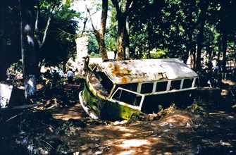 Flood damage along the Choluteca River caused by Hurricane Mitch - Tegcuigalpa Honduras ca. 1998