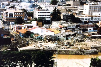 Flood damage along the Choluteca River caused by Hurricane Mitch - Tegcuigalpa Honduras ca. 1998