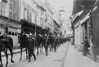 French Dragoon Lancer soldiers in the streets at the beginnng of World War I ca. 1914-1915