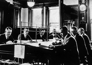 Men working at the Weather Bureau Forecast Office in Washington D.C. ca. 1926