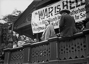 Cornelius Lehane at 'the cottage' in Union Square, New York City speaking during a Socialist anti-war rally against World War I ca. August 1914