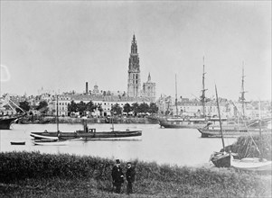 Antwerp, Belgium with the Cathedral of Our Lady in the background ca. 1910-1915