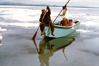 7/8/1974 Eskimo seal hunters along ice floes of Kotzebue Sound
