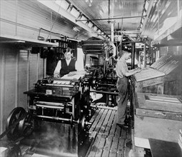 Press room of the press car on the Great Northern Railway ca. July 1913