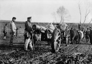 Taking Big Guns of the Bulgarian Army to Tchataldja during the Balkan Wars ca. 1912-1913