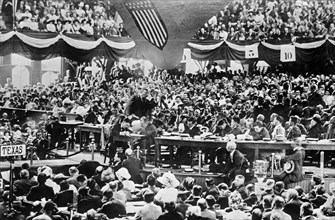 Theodore Roosevelt at what appears to be the first Progressive Party Convention. They met in August 1912 in Chicago, Illinois, and nominated him to run for president