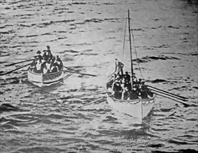 TITANIC life boats on way to CARPATHIA ca. April 12, 1912