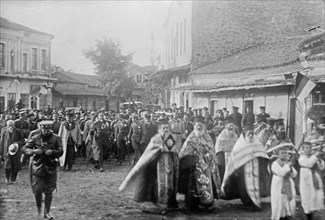 Ferdinand I, King of Bulgaria, in a procession with religious and miliatary figures in Mustapha Pasha ca. 1912