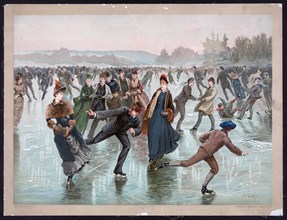 People ice skating lithograph ca. 1885