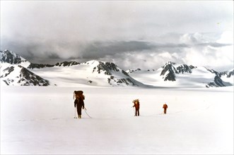 June 1974 - Looking North at peaks between Lowell Glacier and Harding Icefield, Alaska