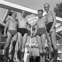 1947 - European swimming championships in Monaco. The Swedish men's 4 x 200 meter relay team (European champion)