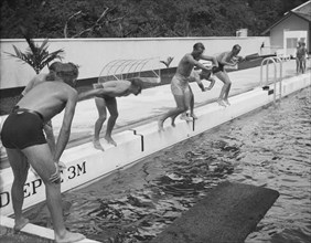 Dutch soldiers in a swimming pool; Date 1947; Location Indonesia, Dutch East Indies