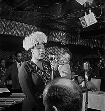 Portrait of Ella Fitzgerald, Dizzy Gillespie, Ray Brown, Milt (Milton) Jackson, and Timme Rosenkrantz, Downbeat, New York, N.Y. ca. September 1947