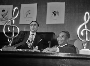 Portrait of Bernie Benjamin and George (George David) Weiss in their office, New York, N.Y., ca. Apr. 1947