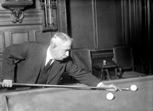 Photo shows Edward W. Gardner playing billiards, possibly at championship game with Edouard Roudil, reported in New York Times, Feb. 18, 1912.