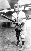 Norman Kid Elberfeld, a player for the Brooklyn Dodgers, full-length portrait, swinging his bat 1914