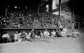 Philadelphia Athletics dugout prior to start of Game 1 of 1914 World Series at Shibe Park - October 9, 1914