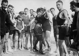 People on Brighton Beach, Brooklyn, New York dancing ca. 1910-1915