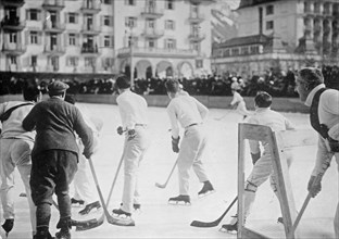 Men playing hockey in Engelberg, Switzerland ca. 1910-1915