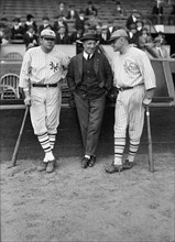 Babe Ruth & Jack Bentley in Giants uniforms for exhibition game; Jack Dunn in middle ca. October 1923