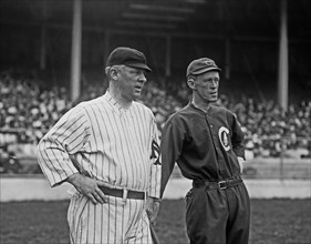John McGraw, New York NL, (left) & Johnny Evers, Chicago NL, (right) at Polo Grounds, NY ca. 1912