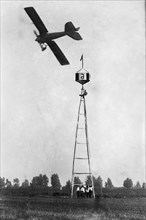 French aviator Jules Vedrines turning the pylon in the James Gordon Bennett Cup Race, Chicago, Illinois ca. September 9, 1912