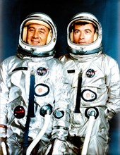 (13 April 1964) Astronauts Virgil I. Grissom (left), Gemini-3 command pilot; and John W. Young, pilot.