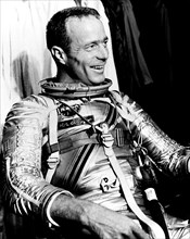 (1961) Project Mercury astronaut M. Scott Carpenter smiles, in his pressure suit, prior to participating in a simulated mission run at Cape Canaveral, Florida.