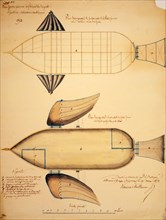 Plateforme aérienne cerf-volant libre dirigeable, système Vaussin-Chardanne. Feiulle no. 1-Scaled design shows system for navigating airship using propellers. 1853