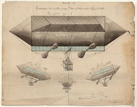Concours sur le meilleur moyen d'élever un ballon sans perte de gaz de lest - Design drawing shows proposal by Louis Panafieu ca 1830-1860