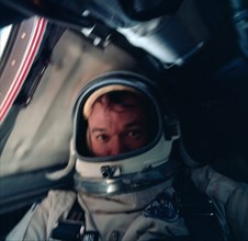 Astronaut Michael Collins photographed inside spacecraft during mission