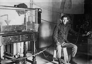 Bermocchi & his wireless 'iconograph' (an early fax machine) ca. 1910-1915