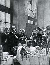 Dr. Pe´an and his surgery class before the operation ca. 1889