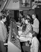 Activities in a blockhouse during the launch of Jupiter-C/Explorer 1 on January 31, 1958