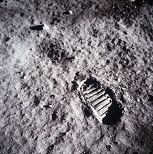 (20 July 1969) A close-up view of an astronaut's bootprint in the lunar soil, photographed with a 70mm lunar surface camera during the Apollo 11 extravehicular activity (EVA) on the moon.