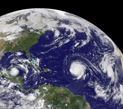 Tropical Storm Karl, Hurricanes Igor and Julia - On Sept 15, 2010 three tropical cyclones were active in the Atlantic Ocean basin, two of them powerful Category Four hurricanes on the Saffir-Simpson s...