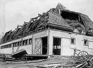 Geneva New York Cyclone Damage - Cow barn unroofed, Geneva, N.Y., Cyclone ca. 1910-1915