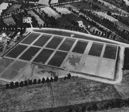 Aerial view of Mirandola Italy War Cemetery ca. 1946