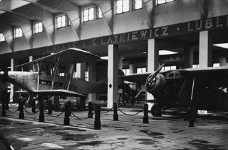 Planes Lublin R-IX (left) and Lublin R-XI (right) at the stand of Zaklady Mechaniczne E. Plage and T. Laskiewicz at the International Exhibition of Communication and Tourism in Poznan ca. 1930