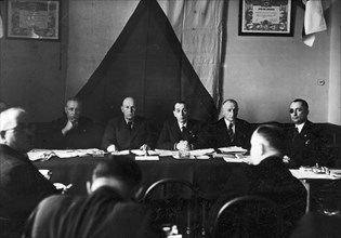 Meeting of the rowing assembly in Warsaw - the presidium; March 14, 1937. Seated from left: Alfred Loth, president of the Polish Association of Rowing Jerzy Bojanczyk, director Bogdan Gedziorowski, H....
