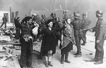 Warsaw Uprising, Jewish poles under arrest by Nazi soldiers in Warsaw ghetto ca. 1940s