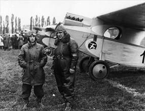 The crew of the RWD-4 aircraft from the Silesian Aeroclub (Leonard Satel and Edward Sapora) during the 4th National Tourist Planes Competition in Warsaw ca. 1931