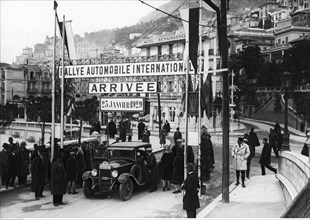 A race car participating in the 1929 Monte Carlo Rally