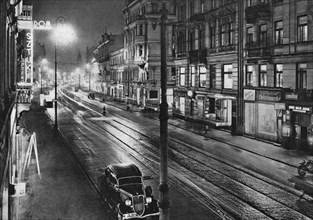 Night scene on Nowy Swiat Street in Warsaw ca. 1930s