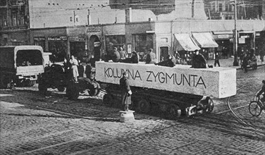 Transport of the Sigismund III Vasa Column in Warsaw in 1949