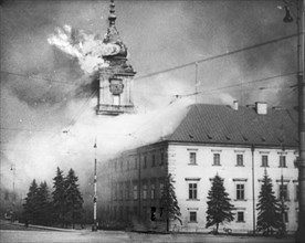 The Royal Castle in Warsaw burning after German shellfire ca. September 17, 1939